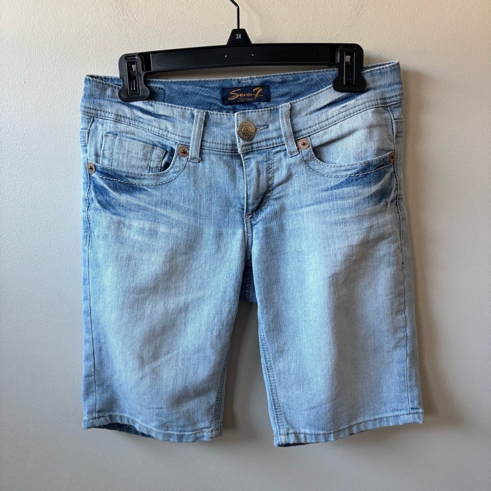 Seven7 Light Wash Long Jean Shorts